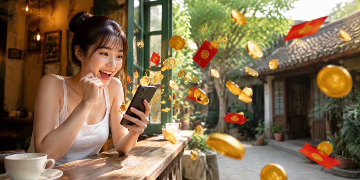 Phong bì đỏ và cà phê Việt Nam tượng trưng cho chương trình tiền thưởng tại Ninh Bình